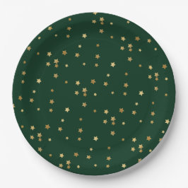 Feestelijke vakantie Green & Glittery Gold Stars Papieren Bordje