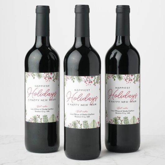 Feestelijke vakantie Greenery Script Business Wijn Etiket (Flessen)