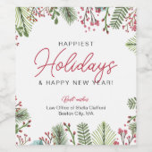 Feestelijke vakantie Greenery Script Business Wijn Etiket (Enkel label)