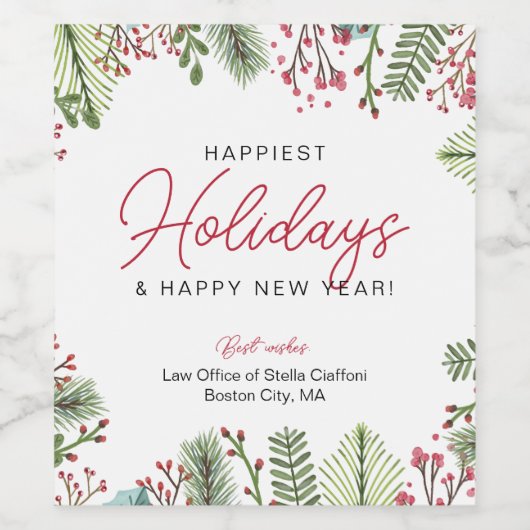 Feestelijke vakantie Greenery Script Business Wijn Etiket (Enkel label)