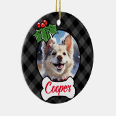 Feestelijke vakantie grijs geruite Holly bessen bl Keramisch Ornament (Rechts)