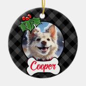 Feestelijke vakantie grijs geruite Holly bessen bl Keramisch Ornament (Voorkant)