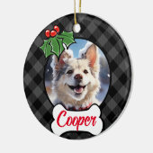 Feestelijke vakantie grijs geruite Holly bessen bl Keramisch Ornament (Links)