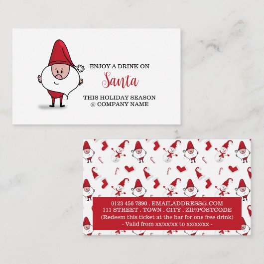 Feestelijke vakantie - Grumpy Santa - Drinken Tick Informatiekaartje (Voorkant / Achterkant)