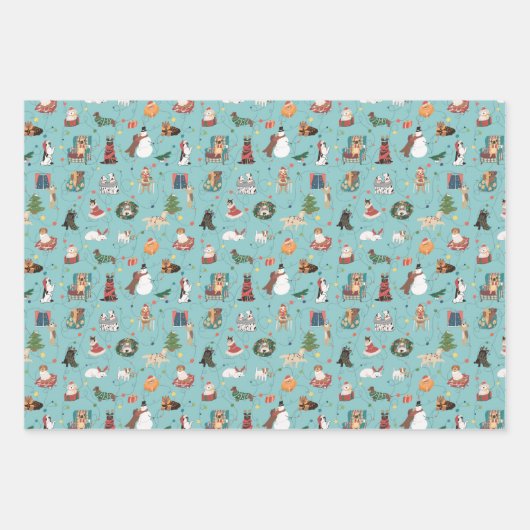 Feestelijke Vakantie Honden in Kerst Truien Patroo Inpakpapier Vel (Voorkant)