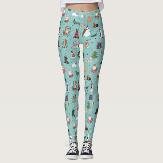 Feestelijke Vakantie Honden in Kerst Truien Patroo Leggings (Voorkant)