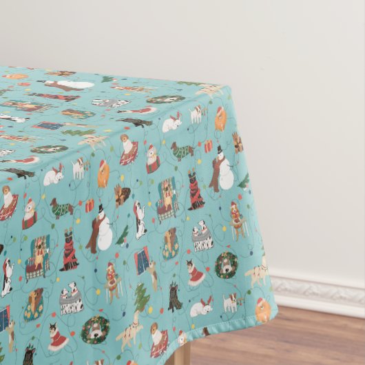 Feestelijke Vakantie Honden in Kerst Truien Patroo Tafelkleed (Voorbeeld)