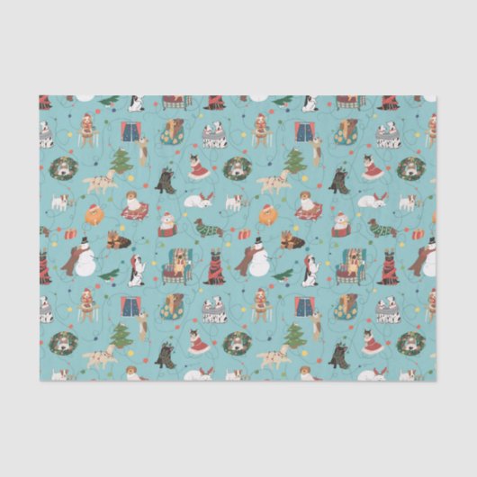Feestelijke Vakantie Honden in Kerst Truien Patroo Tissuepapier (Voorkant)
