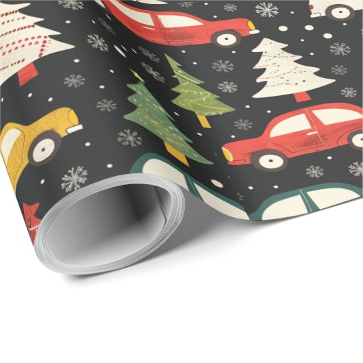 Feestelijke vakantie inpakpapier met auto's en bom (Rol Hoek)