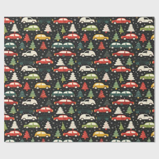 Feestelijke vakantie inpakpapier met auto's en bom (Vlak)