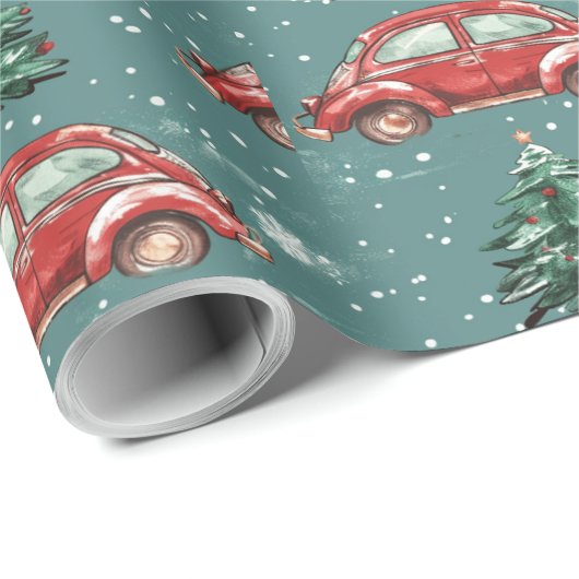 Feestelijke vakantie inpakpapier met auto's en bom (Rol Hoek)