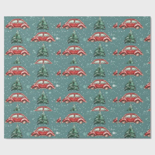 Feestelijke vakantie inpakpapier met auto's en bom (Vlak)