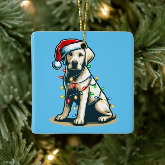 Feestelijke Vakantie Labrador Hond met Kerstverlic Keramisch Ornament (Boom)