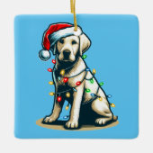Feestelijke Vakantie Labrador Hond met Kerstverlic Keramisch Ornament (Voorkant)