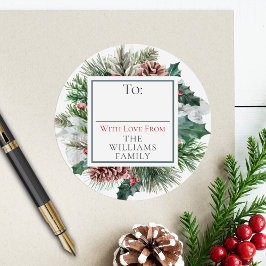 Feestelijke vakantie met gebladerte naar / van cad ronde sticker