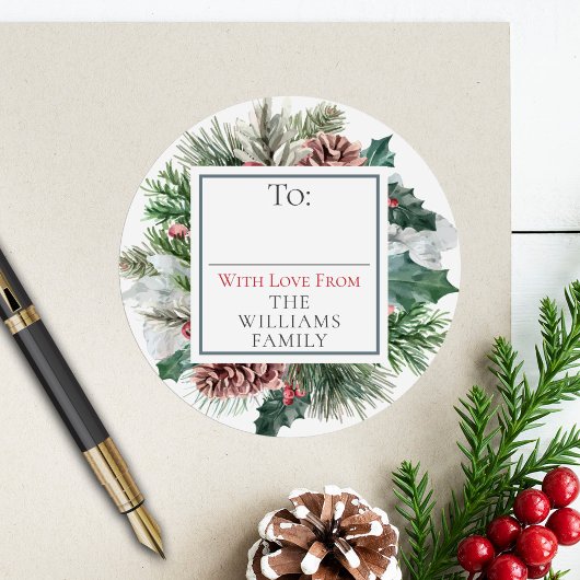 Feestelijke vakantie met gebladerte naar / van cad ronde sticker