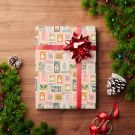 Feestelijke Vakantie Postzegels op Pink Cadeaupapier