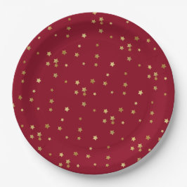 Feestelijke vakantie Red & Glittery Gold Stars Papieren Bordje