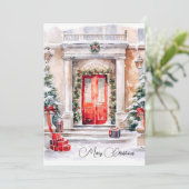 Feestelijke vakantie Rode Deur Vrolijk Kerstfeest Feestdagenkaart (Staand voorkant)