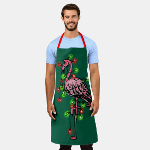 Feestelijke vakantie roze flamingo, rood groen twi schort