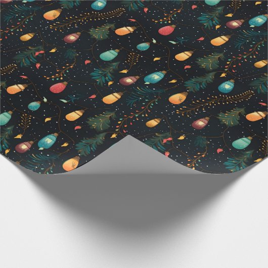 Feestelijke vakantie rustieke kerstverlichting cadeaupapier (Hoek)