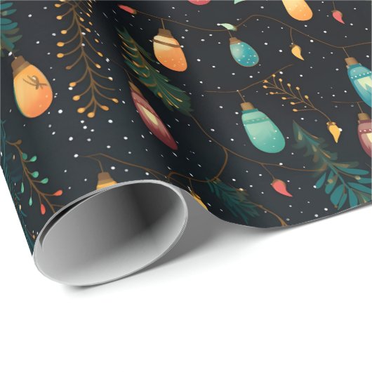 Feestelijke vakantie rustieke kerstverlichting cadeaupapier (Rol Hoek)