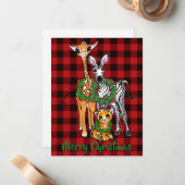 Feestelijke vakantie safari vrienden, rood zwart g notitiekaartje (Voorkant / Achterkant in situ)