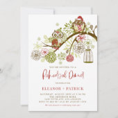 Feestelijke vakantie uilen bloemenrepetitie diner kaart (Voorkant)