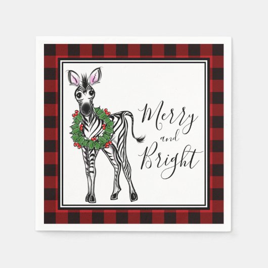 Feestelijke Vakantie Zebra Holly krans buffelplaid Servet (Voorkant)