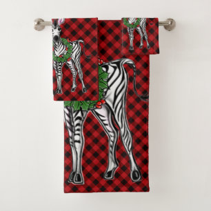 Feestelijke vakantie Zebra-illustratie, hulstkrans Bad Handdoek
