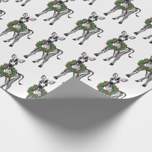 Feestelijke Vakantie Zebra met Holly krans Wrappin Cadeaupapier (Hoek)