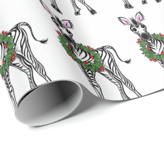 Feestelijke Vakantie Zebra met Holly krans Wrappin Cadeaupapier (Rol Hoek)