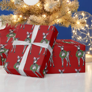 Feestelijke Vakantie Zebra met Holly krans Wrappin Cadeaupapier