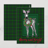 Feestelijke vakantie Zebra tekening groene plaid Briefkaart (Voorkant / Achterkant)