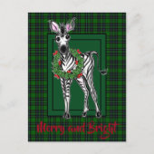 Feestelijke vakantie Zebra tekening groene plaid Briefkaart (Voorkant)