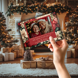 Feestelijke vakantiefoto met Christmas Floral Kaar Feestdagenkaart
