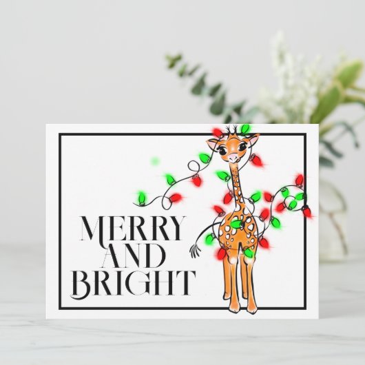 Feestelijke vakantiegiraffe | rode groene Kerstlic Kaart (Staand voorkant)