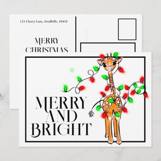 Feestelijke vakantiegiraffe | rode groene Kerstlic Kaart (Voorkant / Achterkant)