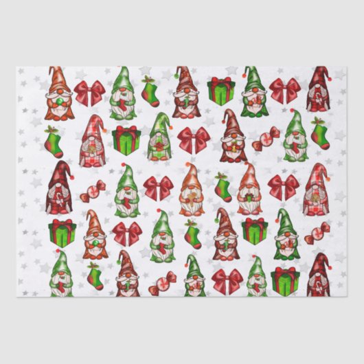 Feestelijke vakantiekabouters Zilveren Sterren Wee Tissuepapier (Voorkant)