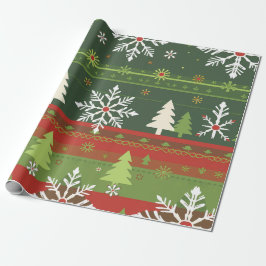 Feestelijke vakantiestrepen en bomen cadeaupapier