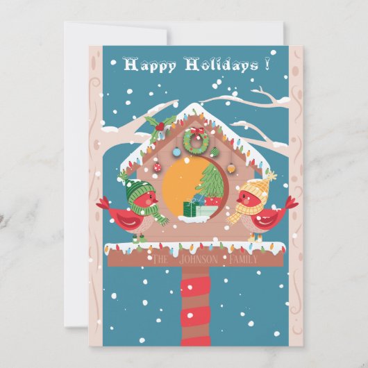 Feestelijke Vakantievogelhuis Plat Vakantiekaart Feestdagenkaart (Voorkant)