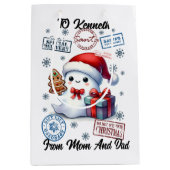 Feestelijke vakantiezak met vrolijke cadeaus medium cadeauzakje (Voorkant)