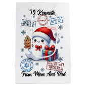 Feestelijke vakantiezak met vrolijke cadeaus medium cadeauzakje (Achterkant)