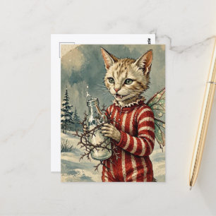 Feestelijke Vampier Kat Fee Met Melk Briefkaart