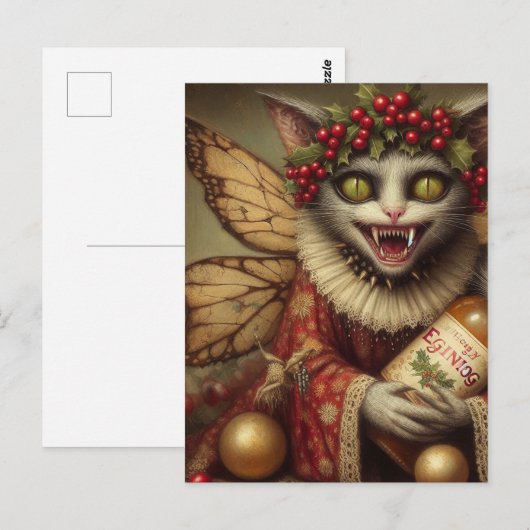 Feestelijke Vampier Kat Kerst Eggnog Briefkaart (Voorkant / Achterkant)