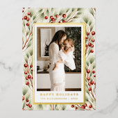 Feestelijke vergulde Border Foto Kerstmis Kaart (Voorkant)