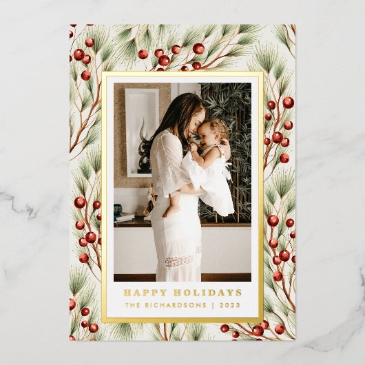 Feestelijke vergulde Border Foto Kerstmis Kaart (Voorkant)