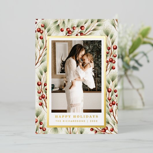 Feestelijke vergulde Border Foto Kerstmis Kaart (Staand Voorkant)