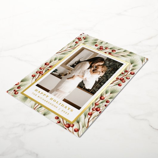 Feestelijke vergulde Border Foto Kerstmis Kaart (Gedraaid)