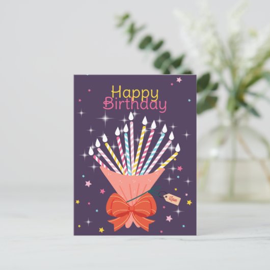 Feestelijke Verjaardag Boeket Kaarsen Viering Aankondigingskaart (Staand voorkant)